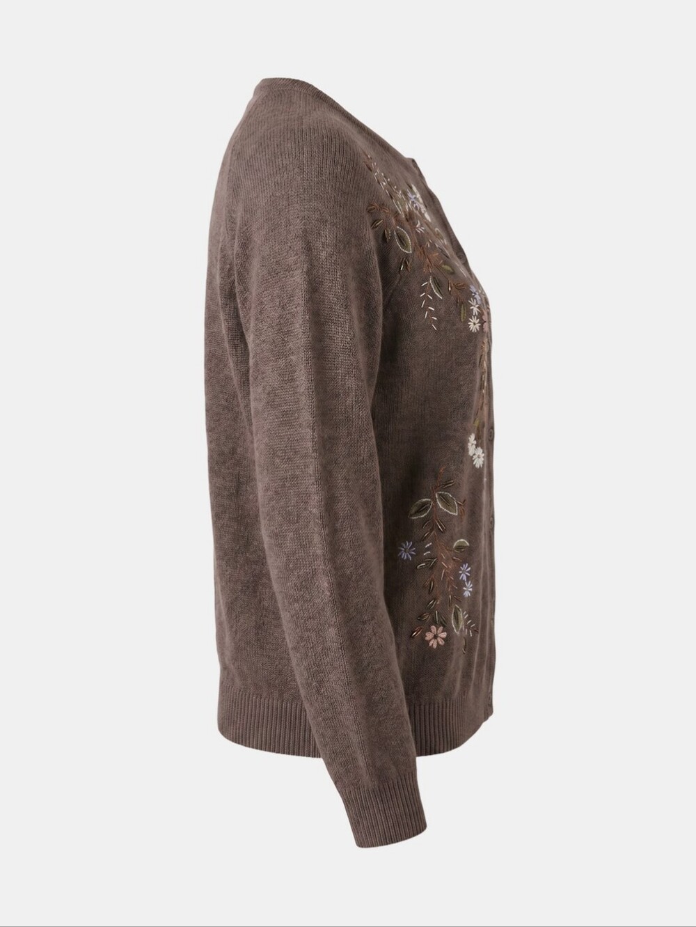 TIARA International Rich Brown Beads Embroidery Velvet Facing Cardigan-Size: M - Picture 15 of 15